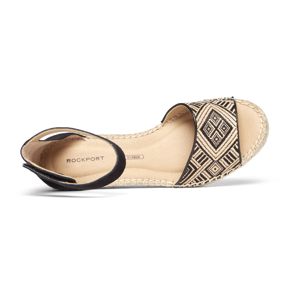 Sandalias Rockport Mujer Mexico - Marah Woven Ankle Strap Beige/Negros - CURKW2705